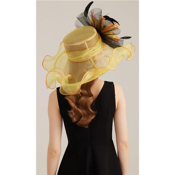 Women's Kentucky Derby Church Dress Hat 03-yellow,black - Picture 7 of 7